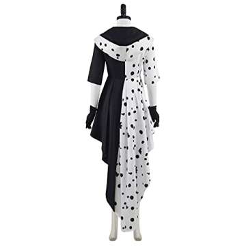 Lilycos Cruella Deville Costume Women Jacket 2021 Cruella Dalmatian Dress Halloween Costume with Gloves US Size (Large, White)