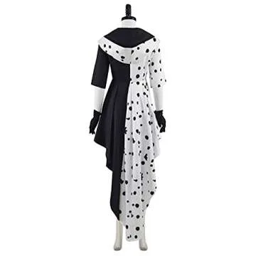 Lilycos Cruella Deville Costume Women Jacket 2021 Cruella Dalmatian Dress Halloween Costume with Gloves US Size (Large, White)