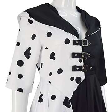 Lilycos Cruella Deville Costume Women Jacket 2021 Cruella Dalmatian Dress Halloween Costume with Gloves US Size (Large, White)