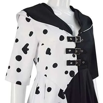 Lilycos Cruella Deville Costume Women Jacket 2021 Cruella Dalmatian Dress Halloween Costume with Gloves US Size (Large, White)