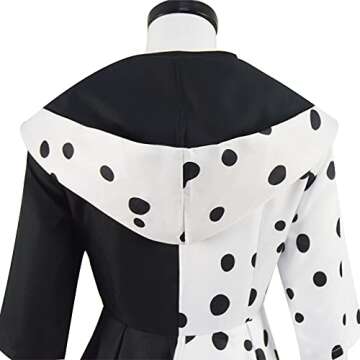 Lilycos Cruella Deville Costume Women Jacket 2021 Cruella Dalmatian Dress Halloween Costume with Gloves US Size (Large, White)