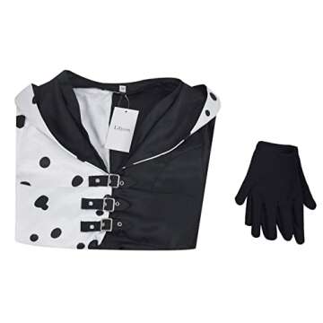 Lilycos Cruella Deville Costume Women Jacket 2021 Cruella Dalmatian Dress Halloween Costume with Gloves US Size (Large, White)