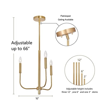 Elegant 3-Light Farmhouse Chandelier in Gold Finish