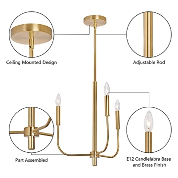 Elegant 3-Light Farmhouse Chandelier in Gold Finish