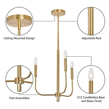 Elegant 3-Light Farmhouse Chandelier in Gold Finish