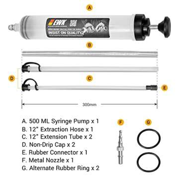 EWK 500ml Manual Fluid Extractor – Vacuum Oil Syringe Change Pump for Automotive Fluids