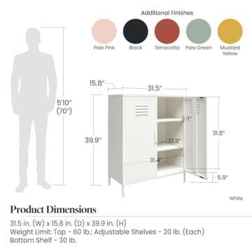 REALROOMS Shadwick 2 Door Metal Locker Style Accent Storage Cabinet, Pink