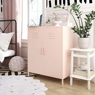 REALROOMS Shadwick 2 Door Metal Locker Style Accent Storage Cabinet, Pink