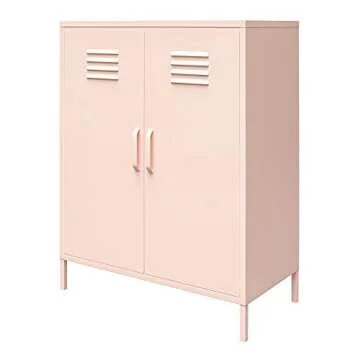 REALROOMS Shadwick 2 Door Metal Locker Style Accent Storage Cabinet, Pink