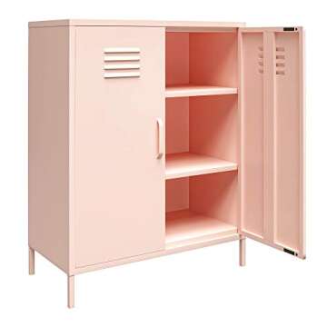 REALROOMS Shadwick 2 Door Metal Locker Style Accent Storage Cabinet, Pink