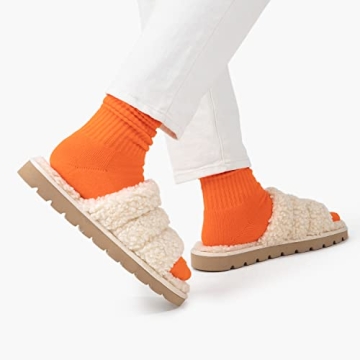 LongBay Women's Warm Faux Sherpa Sandals with Memory Foam