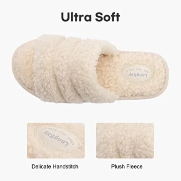 LongBay Women's Warm Faux Sherpa Sandals with Memory Foam