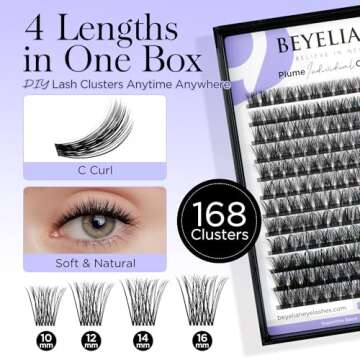 BEYELIAN Lash Clusters, 168 Pcs Individual Cluster Lashes, 10-16mm C Curl DIY Eyelash Extension Super Thin Band Resuable Soft Glue Bonded Lash Extensions (Style3 0.07 Mix Black Band)