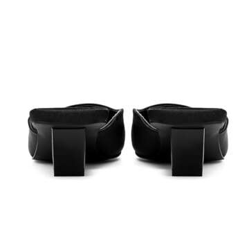 Fuazuzu Satin Mid-low Heels Muller Sandals for Women, Closed Square Toe Kitten Heels Slip On Mules for Wedding Party Dance Dressy Casual Summer Pumps,Black 8