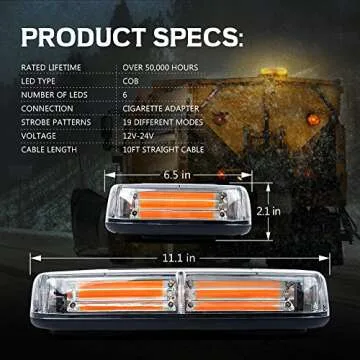 Xprite COB LED Amber Rooftop Strobe Beacon Lights w/Magnetic Base 19 Flashing Pattern, Safety Warning Caution Light for Emergency Construction Vehicles Snowplow Trucks Postal Mail Cars