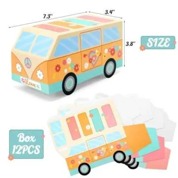 Sinasasspel Hippie Party Favor Boxes Two Groovy Birthday Party Decorations Hippie Bus Gift Treat Goo...