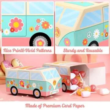 Sinasasspel Hippie Party Favor Boxes Two Groovy Birthday Party Decorations Hippie Bus Gift Treat Goodie Candy Paper Boxes Boho Rainbow Party Supplies Back to School Retro 60s Theme Table Centerpieces