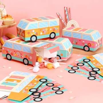 Sinasasspel Hippie Party Favor Boxes Two Groovy Birthday Party Decorations Hippie Bus Gift Treat Goodie Candy Paper Boxes Boho Rainbow Party Supplies Back to School Retro 60s Theme Table Centerpieces
