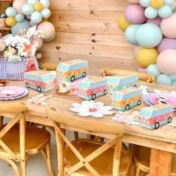 Sinasasspel Hippie Party Favor Boxes Two Groovy Birthday Party Decorations Hippie Bus Gift Treat Goodie Candy Paper Boxes Boho Rainbow Party Supplies Back to School Retro 60s Theme Table Centerpieces