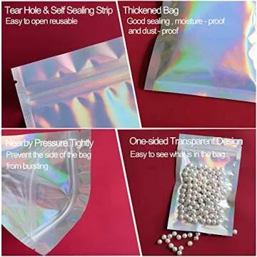 Stylish 100-Piece Holographic Smell Proof Bags