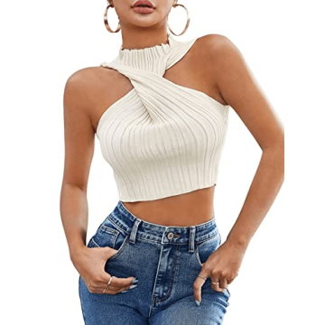 SweatyRocks Women's Stylish Halter Twist Front Crop Top