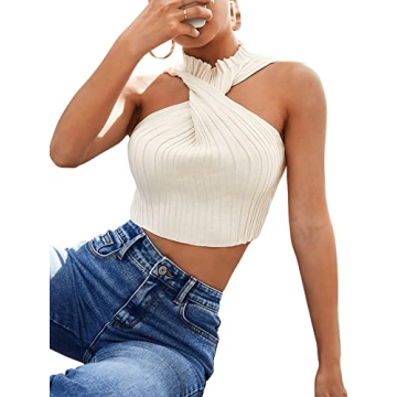 SweatyRocks Women's Stylish Halter Twist Front Crop Top