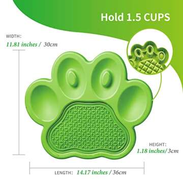 PetDreamHouse PAW 2-in-1 Slow Feeder Interactive Bowl and Removable Lick Mat Pad for Dogs, Puppies or Cats Plate Food Treats Controls Fast Eating Anti Bloating - Green