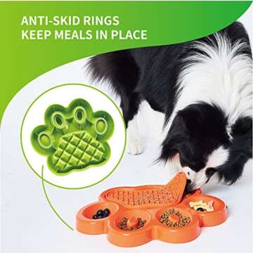 PetDreamHouse PAW 2-in-1 Slow Feeder Interactive Bowl and Removable Lick Mat Pad for Dogs, Puppies or Cats Plate Food Treats Controls Fast Eating Anti Bloating - Green
