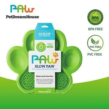 PetDreamHouse PAW 2-in-1 Slow Feeder Interactive Bowl and Removable Lick Mat Pad for Dogs, Puppies or Cats Plate Food Treats Controls Fast Eating Anti Bloating - Green