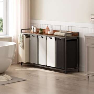 Herture Laundry Hamper with Shelf - 5 Section Sorter & Removable Bags