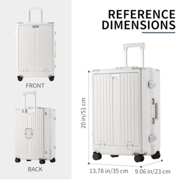 YUNASAY Aluminium Frame Carry on Luggage with Spinner Wheels and TSA Lock, PC Hardside Suitcase with Front Pocket, USB Port, Cup Holder& Phone Holder(White, 20 inch)
