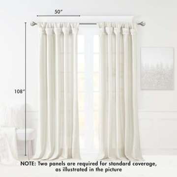 Madison Park Emilia Faux Silk Single Curtain with Privacy Lining, DIY Twist Tab Top, Window Drape for Living Room, Bedroom and Dorm, 108"L x 50"W, White