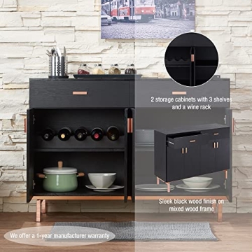 Brysin Modern Buffet Server with Wine Holder Black Rose Gold