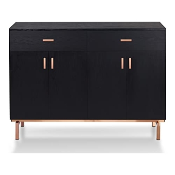 Brysin Modern Buffet Server with Wine Holder Black Rose Gold