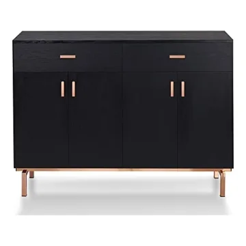 Brysin Modern Buffet Server with Wine Holder Black Rose Gold