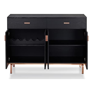 Brysin Modern Buffet Server with Wine Holder Black Rose Gold