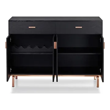 Brysin Modern Buffet Server with Wine Holder Black Rose Gold