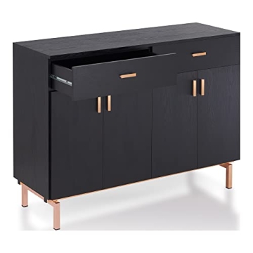 Brysin Modern Buffet Server with Wine Holder Black Rose Gold