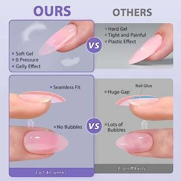 BTArtboxnails Almond Gel Nail Tips Medium - Pre Colored Milky White Soft Gel Nail Tips, Milky White Press on Nails, Natural XCOATTIPS Pre Applied Tip Primer