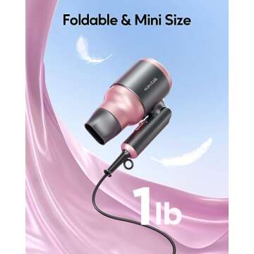 Wavytalk Portable Hair Dryer with Diffuser, Foldable Mini Hair Dryer with Lightweight Design, 1600W ...