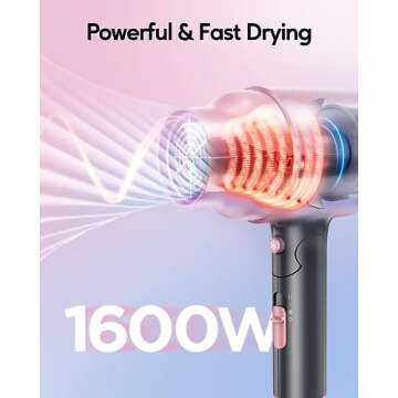 Wavytalk Portable Hair Dryer with Diffuser, Foldable Mini Hair Dryer with Lightweight Design, 1600W Small Hair Blow Dryer with Diffuser for Curly Hair Fast Drying, Rose Pink