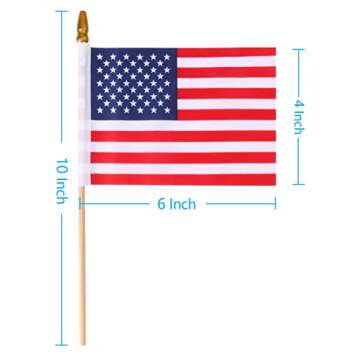 24 Pcs USA 4''x6'' Wooden Stick Flag,July 4th Decoration, Veteran Party, Mini American Stick Flag - American Hand Held Stick Flags with Safety Golden Spear Top