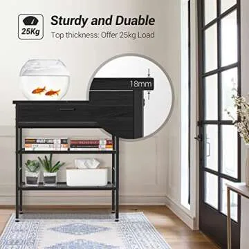 WASAGUN End Table with Charging Station & USB Ports, Side Table with Pull Down Drawer & Storage Shelf Nightstand for Living Room Bedroom,Black