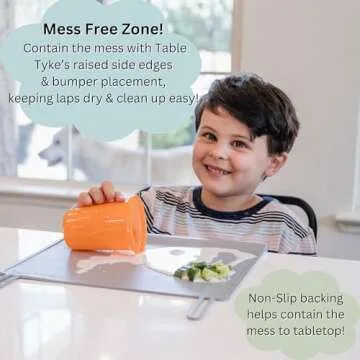 The Table Tyke 100% Silicone Placemat with Teething Edge Bumper/Spill Stopper | Dishwasher Safe, Travel Ready Non-Slip Suction Activity Mat for Infants, Babies, Toddlers, Children, Kids