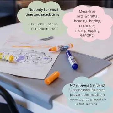 The Table Tyke 100% Silicone Placemat with Teething Edge Bumper/Spill Stopper | Dishwasher Safe, Travel Ready Non-Slip Suction Activity Mat for Infants, Babies, Toddlers, Children, Kids