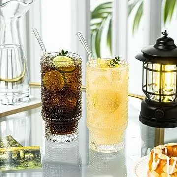Stylish Hobnail Drinking Glasses Set with Straws
