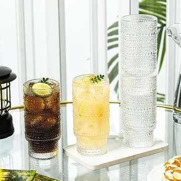 Stylish Hobnail Drinking Glasses Set with Straws