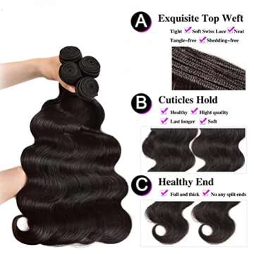 YISEA Body Wave Bundles Human Hair 4 Bundles (22 20 18 16 inches) 12A Brazilian Virgin Human Hair Body Wave Bundles Natural Color 100% Unprocessed Brazilian Human Hair Weave Extensions