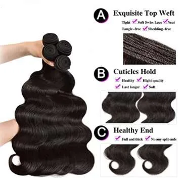 YISEA Body Wave Bundles Human Hair 4 Bundles (22 20 18 16 inches) 12A Brazilian Virgin Human Hair Body Wave Bundles Natural Color 100% Unprocessed Brazilian Human Hair Weave Extensions