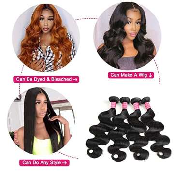 YISEA Body Wave Bundles Human Hair 4 Bundles (22 20 18 16 inches) 12A Brazilian Virgin Human Hair Body Wave Bundles Natural Color 100% Unprocessed Brazilian Human Hair Weave Extensions